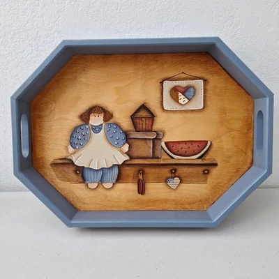 Vintage Signed Tole Tray Handpainted Folk Art Handmade Primitive Country Cottage - Image 1 of 4
