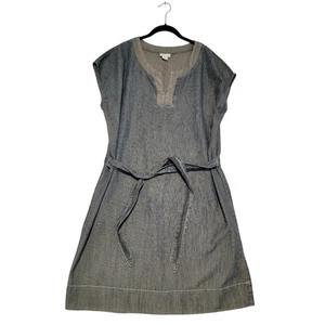 Liz Claiborne Summer Dress Women's Lyocell Linen Sz XL Gray Blue Belted - Picture 1 of 7