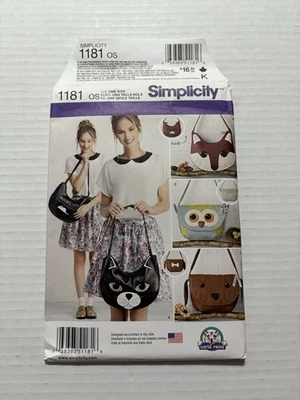 Simplicity Sewing Pattern 1181 Bags Animal Purses - Image 1 of 3