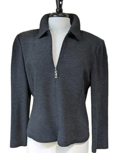 St. John Damen Kragen Langarm Wolle Strick durchgehender Reißverschluss Jacke anthrazit 14 MÄNGEL - Bild 1 von 21
