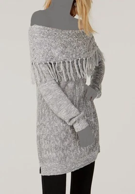 Suéter túnica plegable con hombros descubiertos plateado para mujer International Concepts L Foto 1 de 2