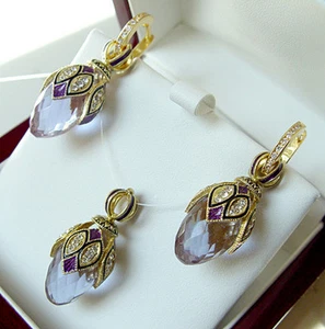 SALE ! SUPERB ENAMEL EGG PENDANT & EARRINGS SET STERLING SILVER 925 ALEXANDRITE - Picture 1 of 1