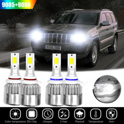 4x 6000K 9005 9006 LED Headlight for Jeep Grand Cherokee 1999-2007 High Low Beam - Imagem 1 de 4