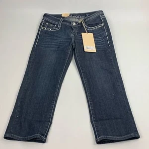 LA IDOL USA Denim Jean Capri Crop Jeans Size 7 Stretch Rhinestone Bling NEW NWT - Picture 1 of 16