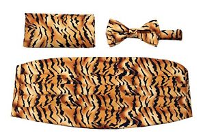 Men's Tiger Animal Print Cummerbund Bow Tie Hanky Set Formals Parties Weddings