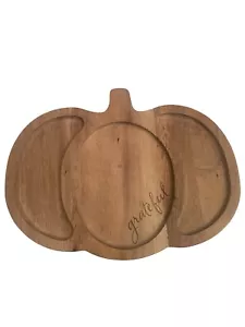 Wood Pumpkin Fall Serving Snack Tray Grateful Divided Dish - Picture 1 of 5