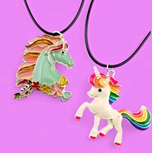 Colorful Unicorn & Horse Enamel Pendants on Cord Necklaces rainbow charm pony J4 - Picture 1 of 4