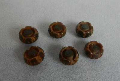 SIX Matching Antique Bakelite??? 3/8” Round Green & Tan Buttons - Image 1 of 3