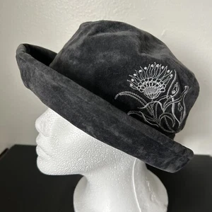 Sombrero para mujer Fredrikson Finland floral bordado gris terciopelo talla 56 boho años 90’s - Imagen 1 de 10
