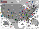 USA Football Clubs Map. Poster. Cartography. (50 x 70 cm)