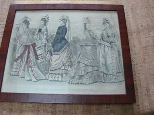 Antigua impresión de placa de moda estilo Godey enmarcada 1876 10x12 pulgadas Petersons - Imagen 1 de 6