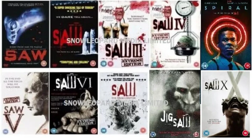 SAW MOVIE FILM 1-10 DVD COLLECTION PART 1 2 3 4 5 6 7 Jigsaw 8 Spiral 9 10 - Image 1 of 1