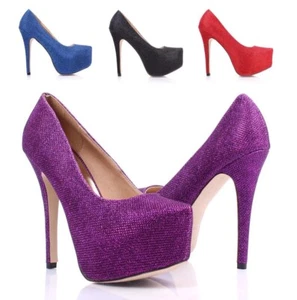 Sexy Glitter Stilettos Slip On Fashion Pumps Platform Womens High Heels Size - Picture 1 of 9