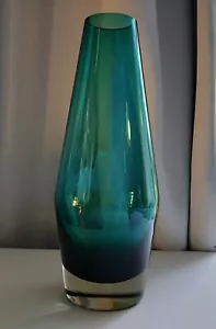 Riihimaki Riihimaen Lasi Oy Turquoise Glass Cased Vase 1970s - Picture 1 of 5