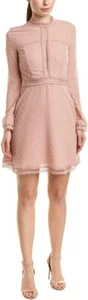 Bardot Women Mini A-Line Dress EU 42 US 10 L Pink Cherie Lace Trim Swiss Dot - Picture 1 of 12