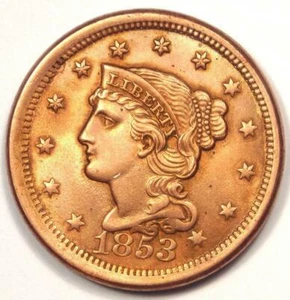 1853 Braided Cent 1C - MS UNC Details (Cleaned) - Rare Coin! - Picture 1 of 3
