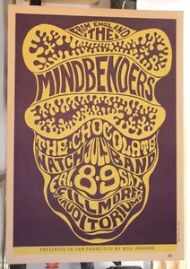 Cinturino orologio cioccolato 1a stampa 1966 Bill Graham Mindbenders FILLMORE WEST POSTER - Foto 1 di 14