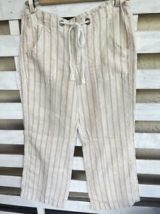 Elan Women's S  100% Linen Pants  Wide lagenlook White With Beige Strap
