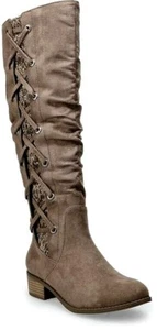 Womens SO Wide Calf Tall Riding Boots Knee High TAUPE BROWN size 9 Med Width - Picture 1 of 3