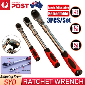 3Pcs High Quality 1/4 3/8 1/2"Dr Flex Head Extendable Ratchet Socket Wrench Set - Picture 1 of 16