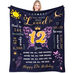 60"x50" 12th Birthday Blanket Gift for 12 Year Old Girls Birthday Present - Picture 1 of 7