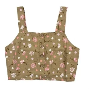 BP vorne geknöpft Leinen hellbraun beige-rosa Sophia Blumen Crop Top Gr-L Neu mit Etikett - Bild 1 von 8