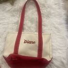 Vintage L.L. Bean Canvas Boat And Tote Bag Red Cream Long Handles 13?X10"X5?