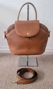 AUTH BALLY 2-WAY OSTRICH LEATHER SHOULDER/CROSSBODY/HANDBAG PREOWNED COGNAC - Picture 1 of 19