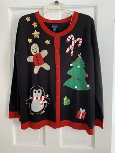 Gloria Vanderbilt Casuals Sequined Ugly Christmas Holiday Sweater Black size XL - Picture 1 of 8