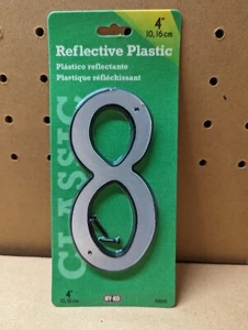 Hy-Ko 30610 4" Plastic Numbers Reflective 8 Silver Black Nail-On - Picture 1 of 2