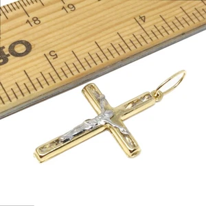 Real Authentic Men's Ladies 14k Yellow & White Gold Jesus Crucifix Cross Charm - Picture 1 of 10