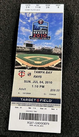 July 4 2010 Tampa Bay Rays Minnesota Twins Ticket Stub Evan Longoria 3 Hit 3 RBI Cover