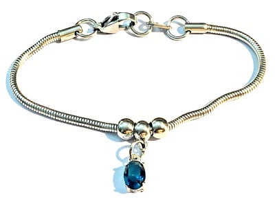 Bracciale snake da donna in acciaio con ciondolo zaffiro argento 925 Swarovski - Immagine 1 di 3