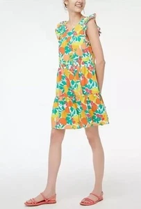 J. Crew Women’s Size 6 Floral Fruit Print Linen Blend Tiered Dress w/Pockets - Picture 1 of 18