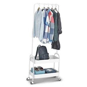 2-in 1 Garment Rack, Clothing Rack with 2 Tier Metal Basket, Large WHITE - Picture 1 of 7