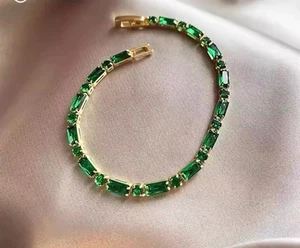 French Luxury Green Zircon Spliced Metal Copper Alloy Bracelet for women - Picture 1 of 4
