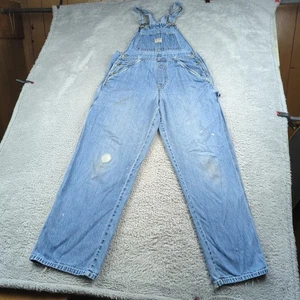 Vintage 90s Old Navy Bib Overalls Womens Small Blue Lightweight Denim Distressed - Picture 1 of 24