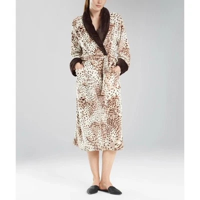 Bata Natori Mujer Talla XL Estampado Leopardo Felpa Chal Cuello Corbata Cintura Acogedora Elegante Foto 1 de 4