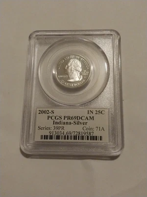 2002-S Silver Proof Indiana State Quarter-PCGS PR69DCAM - Image 1 of 2