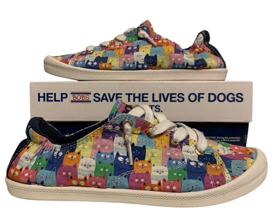 BOBS for Skechers Women's 8 Beach Bingo Kitty Concert Sneaker Cats Multi-Colored - Image 1 of 4