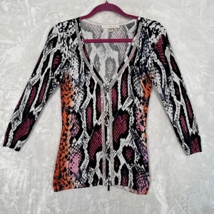 XS Boston Proper Rhinestone Embellished Zip Up Cardigan Colorful Reptile Print - Picture 1 of 9