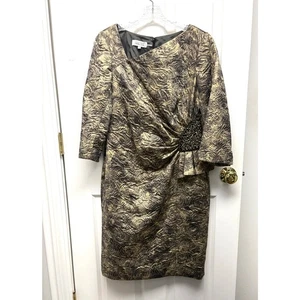 Vestido Rickie Freeman para Teri Jon Dorado Negro Jacquard Acanalado Cuentas Para Mujer’s 12 - Imagen 1 de 10