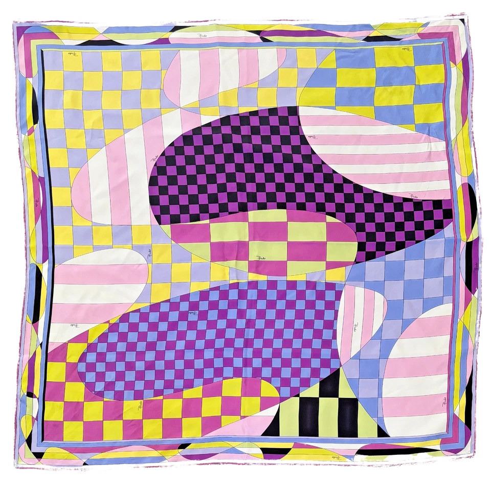 Vintage Emilio Pucci Silk Scarf Italy Multicolor Geometric Checkerboard 34"x34" - Image 1 of 4
