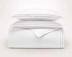 BOLL & BRANCH Set piumone QUEEN firmato tripla cornice, bianco/peltro - NUOVO - Foto 1 di 8
