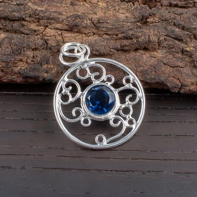 Colgante de plata de ley 925 con piedras preciosas de topacio azul de Londres joyería de regalo de Nochebuena Foto 1 de 4