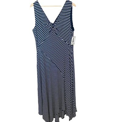 Vestido longo Spense XL azul marinho listra branca jersey malha bainha assimétrica sem mangas - Imagem 1 de 4