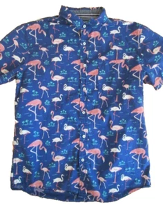 Flamingo Hawaiian Button Shirt Blue Size Med. Chest 42" - Picture 1 of 3