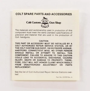 Colt 备件和配件。 零件编号 91976 Rev. A - 第 1 张/共 2 张