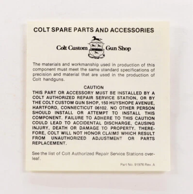 Colt Spare Parts And Accessories. Part No. 91976 Rev. A - Image 1 of 2