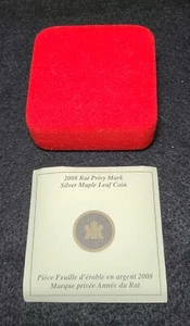 2008 Canada Silver Maple Leaf Rat Mouse Privy Hinged Red Velvet Box &COA NO COIN - Picture 1 of 2